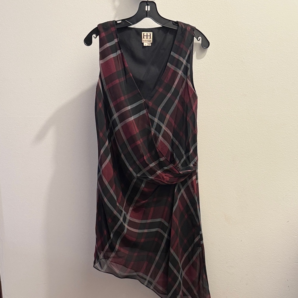 Haute Hippie Asymmetrical Plaid Dress - Black and Red